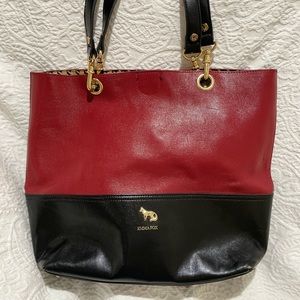 Black & Red Leather Tote.  Houndstooth lining. Slight scuff mark on bottom.